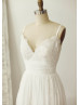 Thin Straps Ivory Lace Chiffon Long Wedding Dress